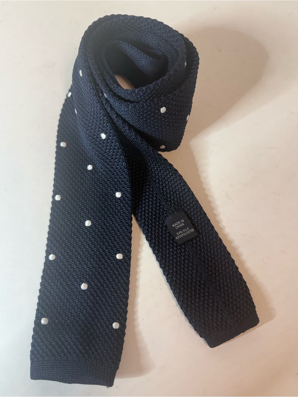 Tommy Hilfiger Navy Knit Tie with White Polka Dots
